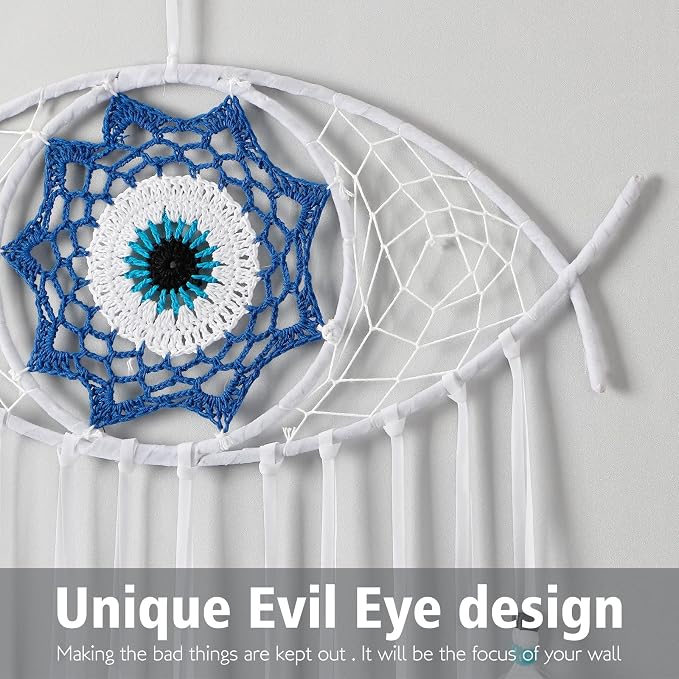 Dremisland Evil Eye Dream Catcher White Evil Eye Wall Decor Handmade