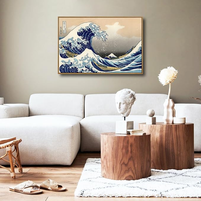 Wieco Art Framed Art Great Wave of Kanagawa Katsushika Hokusai Giclee Canvas Prints Wall Art Large Abstract Seascape Paintings for Home Living Room Decorations