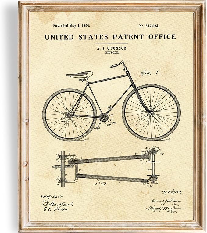 Bicycle Patent Print Wall Art - Unframed - 8x10 | Set the Wheels of Nostalgia in Motion with Classic Art Prints | Wall Décor for Cycling Enthusiasts, Man Caves, or Retro-Themed Spaces | Home Décor