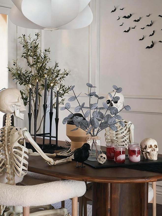 Bessol Artificial Eucalyptus Stems in Glass Vase with Faux Water Halloween Decor, 14” Fake Plants for Home Decor Table Centerpieces Office Bathroom Faux Plants Indoor Black Decorations