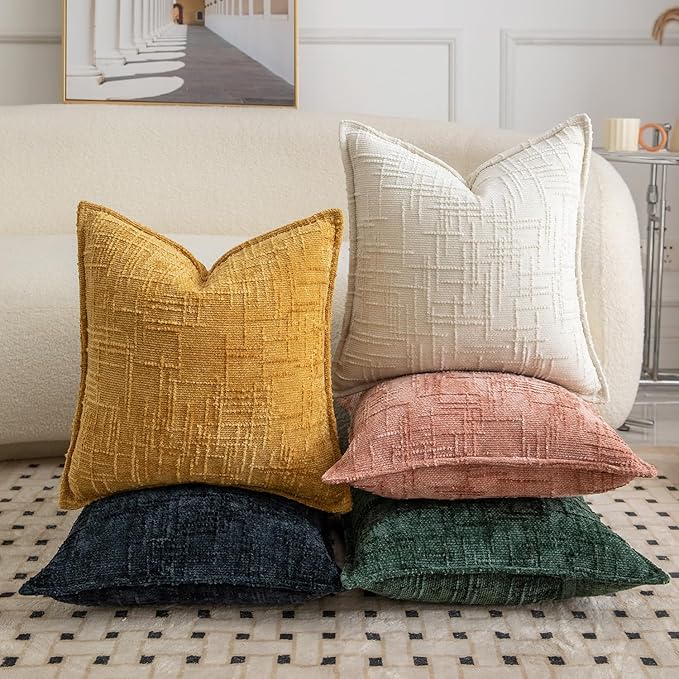 MADIZZ Pack of 2 Chenille Throw Pillow Covers 12x20 Inch Yellow Soft Neutral Decorative Throw Pillows for Couch Sofa Boho Accent Cushion Covers Modern Farmhouse Home Decor for Bedroom Living Room