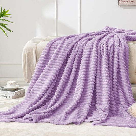 BEDELITE 3D Ribbed Lavender Fleece Throw Blanket for Couch, 50x60 Inch | Soft Warm Decorative Fluffy Blanket, Cozy Plush Lightweight Fuzzy Throw Blanket for Bed Sofa Home Room Decor, Gift for Women