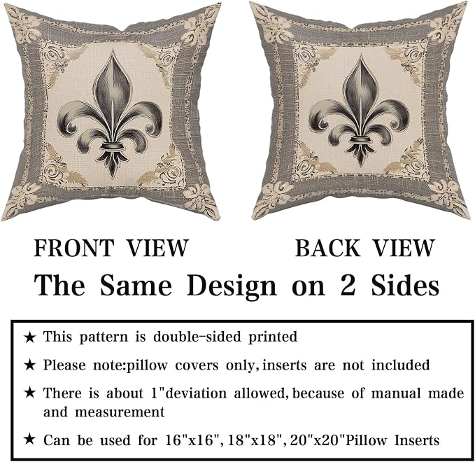 Giwawa Mardi Gras Throw Pillow Covers 16x16 Inches Vintage Country Style Fleur de Lis Print Decorative Pillow Cases Set of 2 Retro Soft Cotton Cushion Covers for Sofa Couch Bedding Holiday Decor