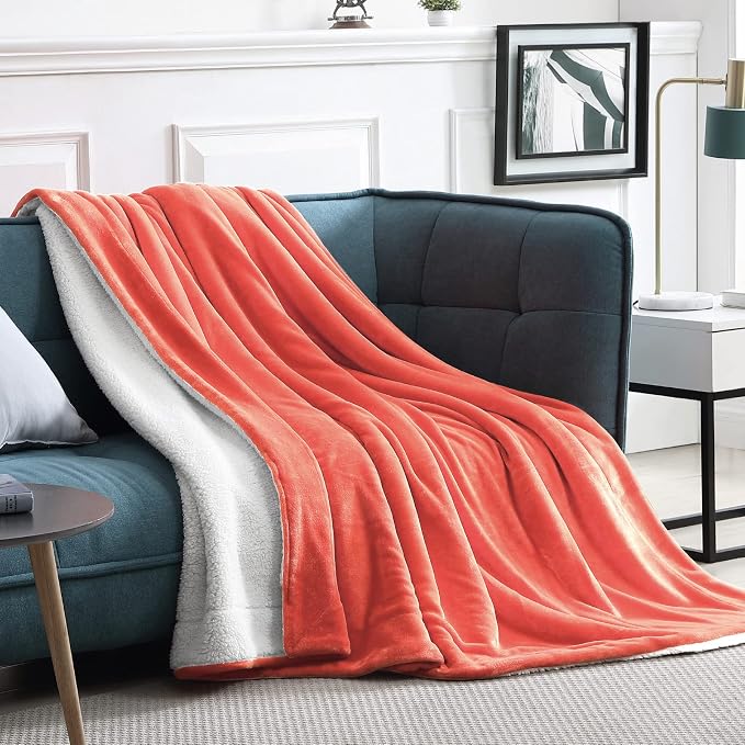 Walensee Sherpa Fleece Blanket (Queen Size 90”x90” Coral) Plush Throw Fuzzy Super Soft Reversible Microfiber Flannel Blankets for Couch, Bed, Sofa Ultra Luxurious Warm and Cozy for All Seasons