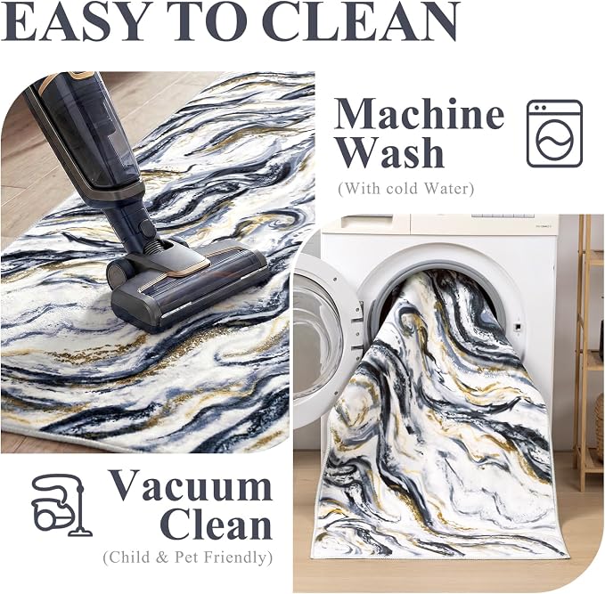 Yamaziot 2x10 Washable Modern Abstract Runner Rug Non-Slip for Hallways | Stain Resistant Kitchen Rug with Rubber Backing, Low Pile, Ultra Soft Carpet Runner for Bedroom, Laundry, Entrance,Black