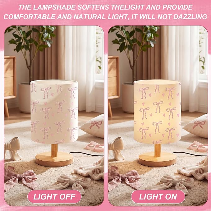 VIHOSE Pink Bow Kids Table Lamp for Bedroom Kids Lamps for Girls Room