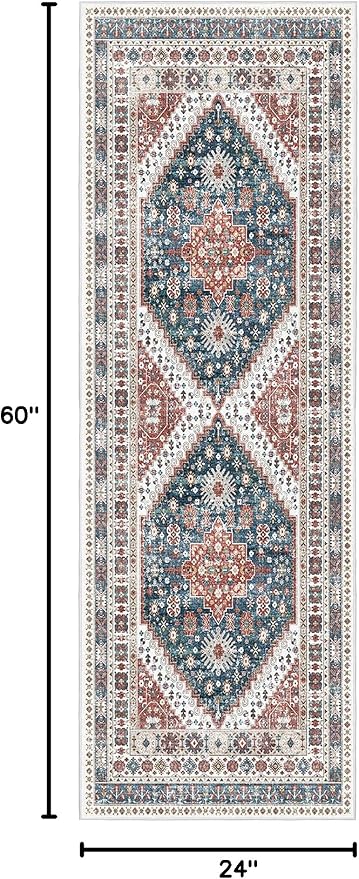 Madane Hallway Runner Rug 2x5 Washable Entry Rugs Non-Slip, Navy Blue | Vintage Printed Low-Pile Kitchen Runners, Soft Low-Pile Stain-Resistant Throw Carpet for Bedroom Entrance Laundry Room 2'x5'