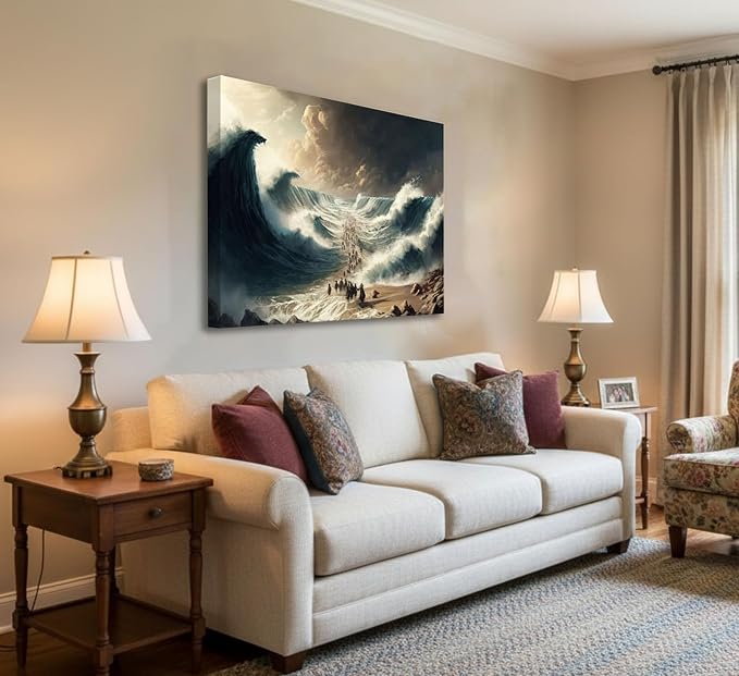 Modern Christian Canvas Wall Art for Living room Bathroom Office Bedroom | Bible Stories Moses Parting Egypt Crossing the Red Sea Picture Jesus Religion Wall Decor Poster Print
