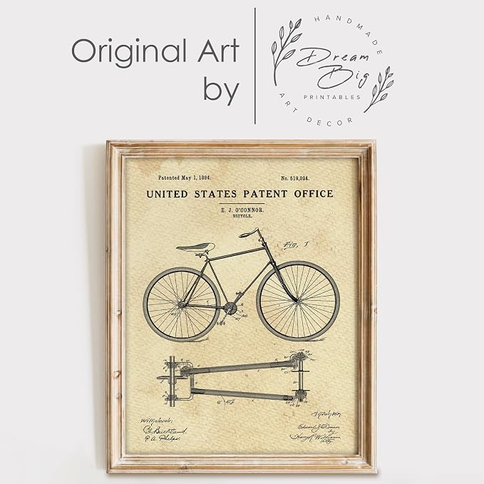 Bicycle Patent Print Wall Art - Unframed - 8x10 | Set the Wheels of Nostalgia in Motion with Classic Art Prints | Wall Décor for Cycling Enthusiasts, Man Caves, or Retro-Themed Spaces | Home Décor