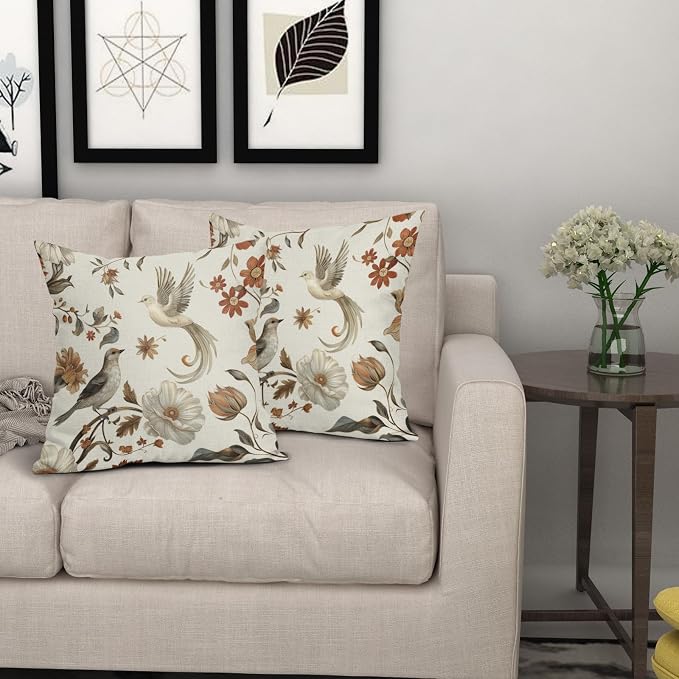 Kawani Vintage Floral Pillow Covers 22x22 Inch Set of 2 Cream Chinoiserie Flower and Bird Outdoor Decorative Throw Pillows Retro Rustic Pillowcases Farmhouse Cushion Covers for Couch Home Decor