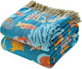 MSGKV Boho Throw Blanket 50"x60" 100% Cotton Ocean Blanket for Couch | Muslin Throw, Ocean Pattern, Reversible Woven, Lightweight Comfort, Farmhouse Decor, All Seasons, Machine Washable