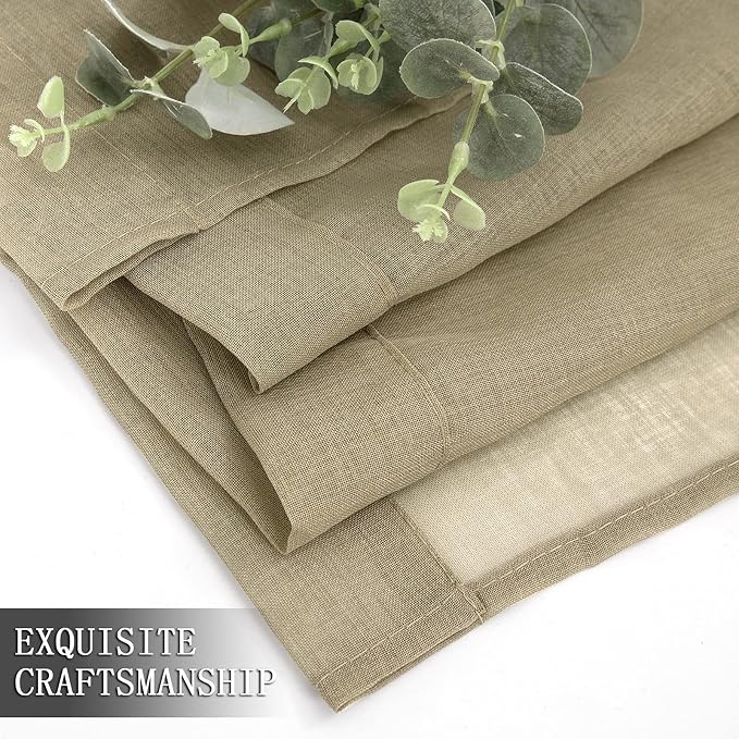 Tollpiz Sheer Curtains Linen Textured Living Room Curtain Sheers Light Filtering Rod Pocket Voile Curtains for Bedroom, 42 x 63 inches Long, Taos Taupe, Set of 2 Panels