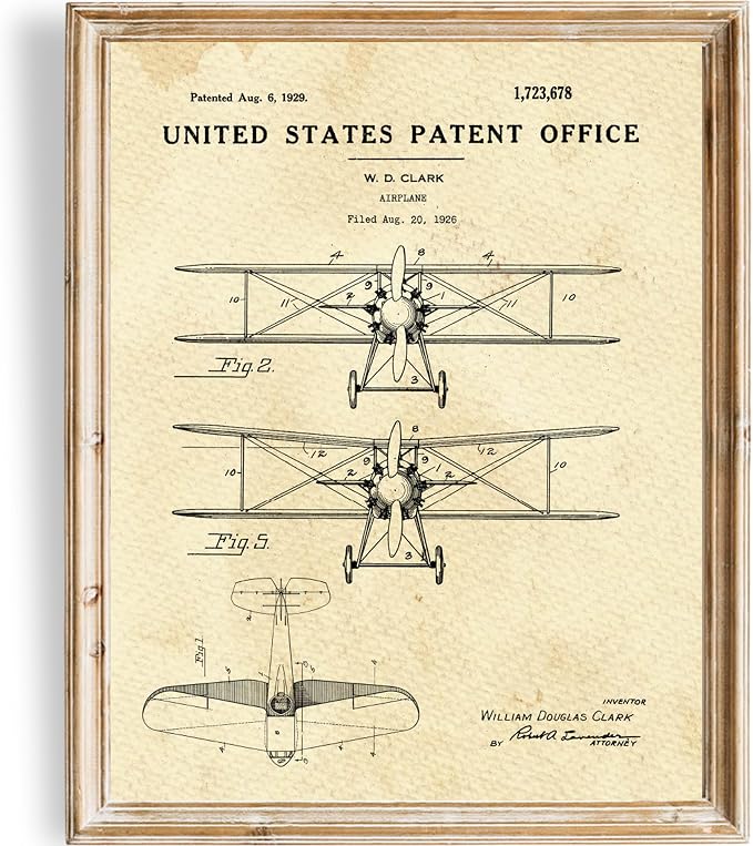 Airplane Patent Print Wall Art - Unframed - 8x10 | Perfect for Aviation Enthusiasts and History Buffs | Vintage Wall Art | Wall Art Bedroom Aesthetic | Bathroom Art Wall Décor | Aesthetic Wall Décor