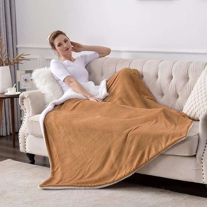 SOCHOW Sherpa Fleece Throw Blanket, Camel, 50x60 inches | Double-Sided Super Soft Luxurious Plush Blanket Throw Size