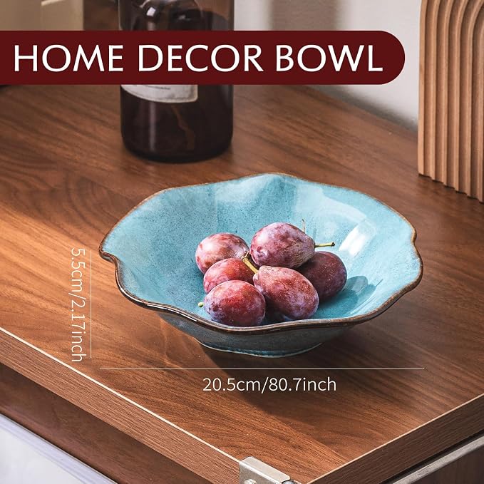 8" Fruit Bowl for Kitchen Counter Decor,Lotus Leaf Shape Ceramic Decorative Bowl,Key Bowl for Entryway Table Modern Home Decor