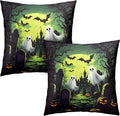 2 Pack Halloween Pillow Covers 24x24 Graveyard Ghost Throw Pillow Covers Horror Spooky Green Full Moon Night Pillow Case Bat Pumpkin Cushion Case for Holiday Party Decor Couch Sofa