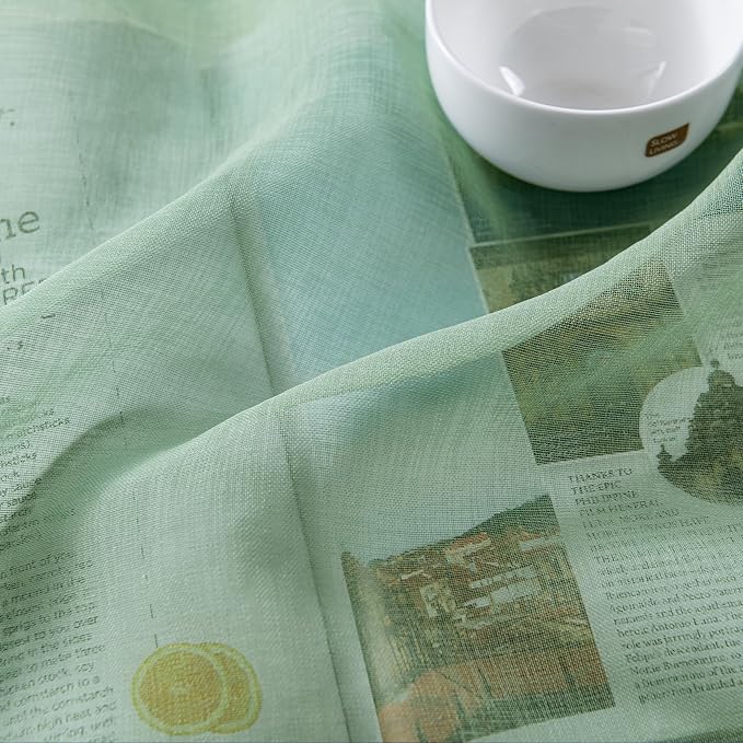 DWCN Sheer Curtains for Living Room Bedroom - Faux Linen Look Voile Drapes Grommet Top Window Curtain Panel 52 x 63 Inch Length, Bean Green, Set of 2 Panels