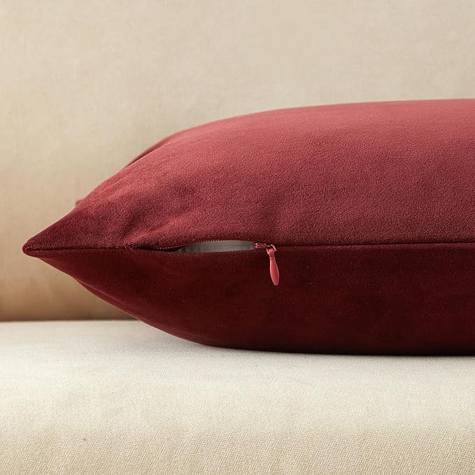 JUSPURBET 24x24 Euro Velvet Throw Pillow Covers Set of 2,Dark Red