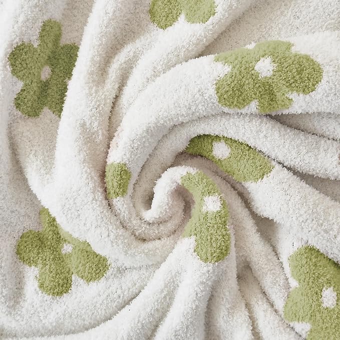 Ultra Soft Cozy Sunflower Knitted Throw Blanket Fluffy Microfiber Checkerboard Bed Blanket Lightweight Both Sides Blanket for Couch Sofa Bed (Sage Green, Throw 50“x60”)