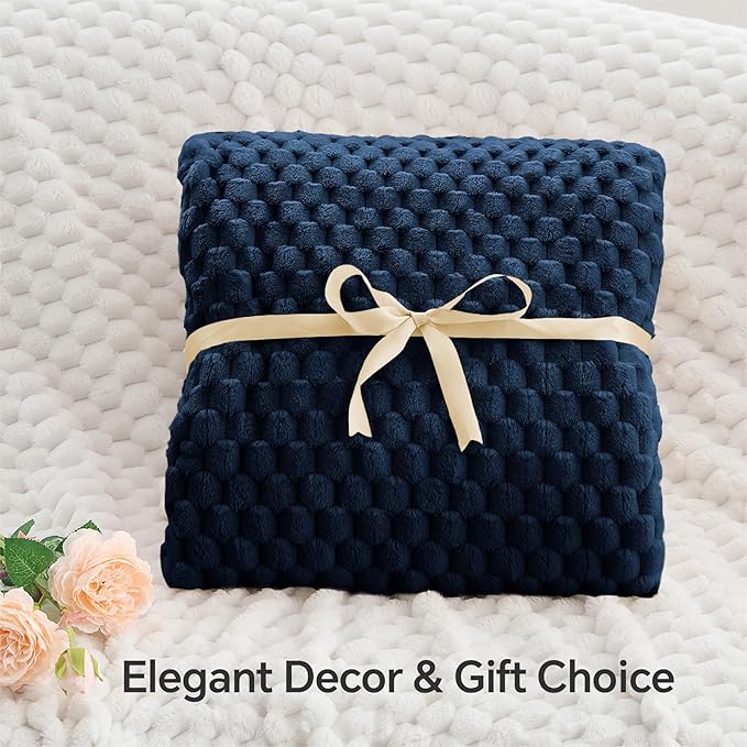 BEDELITE Navy Large Throw Blanket for Couch, Cozy Gifts for Women, 50 * 70 | 3D Jacquard Decorative Fleece Blanket, Super Soft Plush Throws, Cute Birthday Gift for Women & Men, Suitable for All Seasons