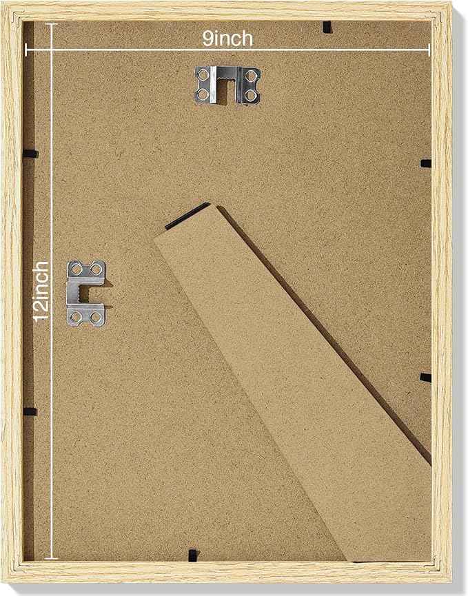 Vittanly 9x12 Picture Frames Set of 9 for Wall or Tabletop Display, OAK | Display Pictures 6x8 with Mat or 9x12 without Mat, Engineered Wood with Shatter Resistant Plexiglass, Gallery Photo Frames