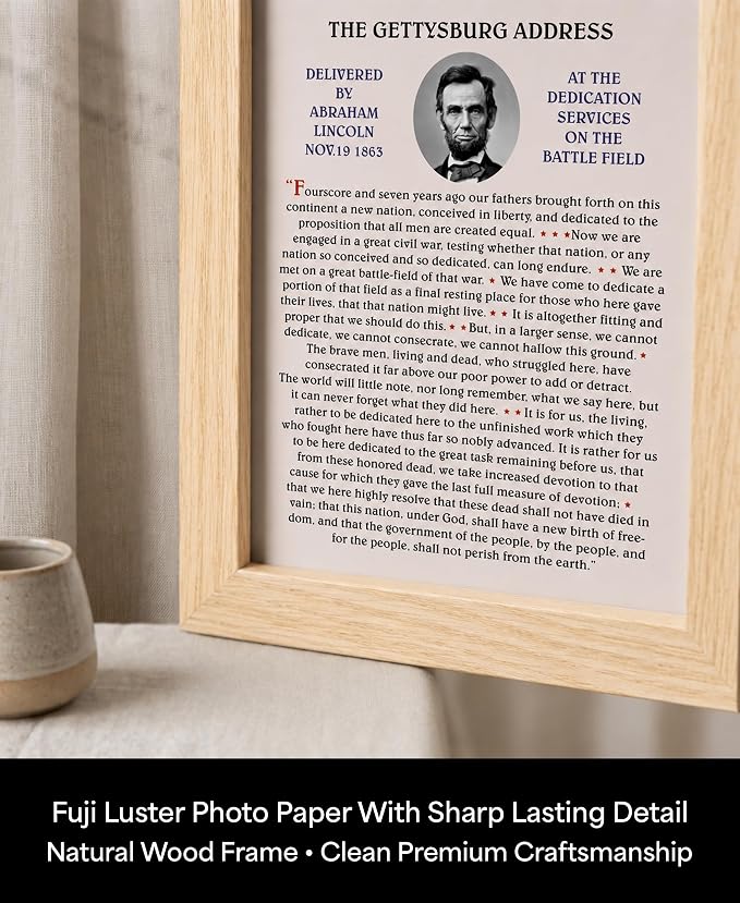 Abraham Lincoln Gettysburg Address Wall Art Print | Framed 8x10 Inch Historical Poster | American History Decor for Home, Office & Classroom | Patriotic Lincoln Speech Art | Great Gift for History Lovers