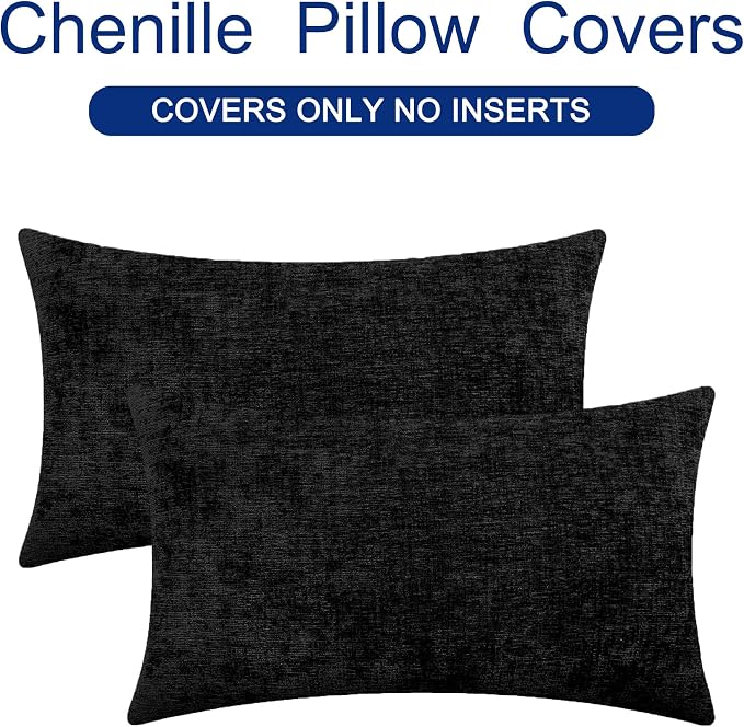 CaliTime Decorative Couch Throw Pillow Covers 20 X 12 Inches Black