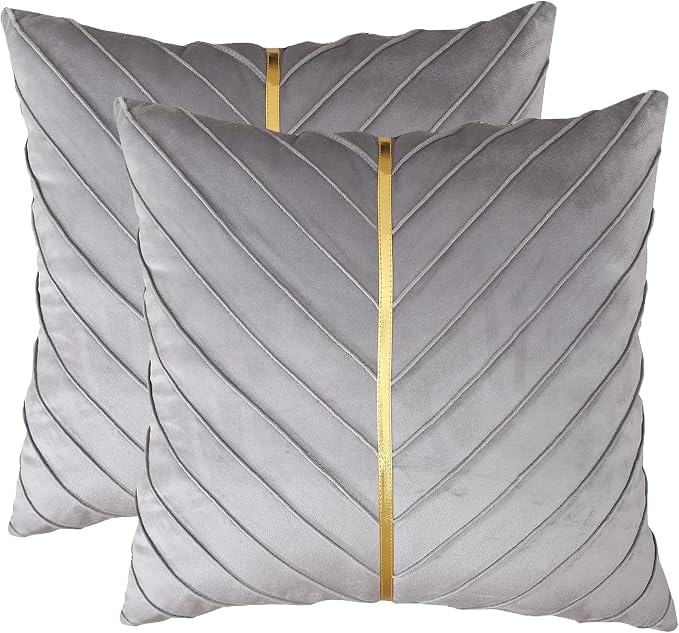 Velvet Throw Pillow Covers 22x22 inch Pack of 2 Gold Decor Gray