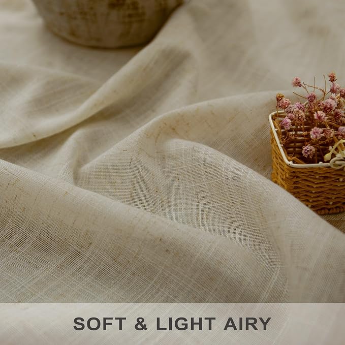Pitalk Back Tab Linen Curtains 108 Inches Long for Living Room 2 Panels Set Greyish Beige Flax Linen Pleated Drapes Rod Pocket Farmhouse Ceiling Floor 108 Inch Window Curtains Bedroom Burlywood Birch