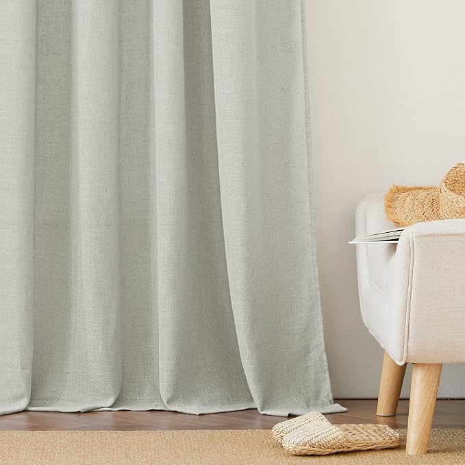 RYB HOME Linen Wonven Curtains Light Filtering Privacy UV Protection Window Blinds & Shades Draperies for Basement, Farmhouse, Villa, Boys Girls Bedroom, W 70 x L 95 inch, Grey, 2 Panels Set