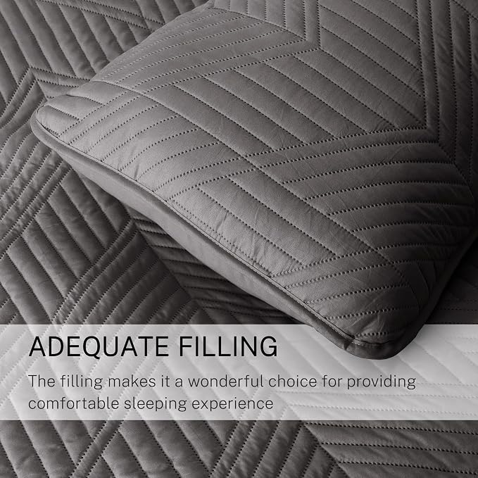 Exclusivo Mezcla Ultrasonic Twin Quilt Bedding Set, Grey | Lightweight Bedspreads, Soft Microfiber, Modern Geometric Coverlet, All Season Bed Cover, 1 Quilt and 1 Pillow Sham