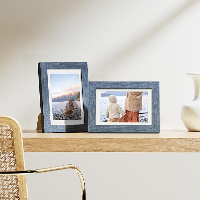 Vittanly 4x6 Picture Frames Set of 9 for Wall or Tabletop Display, Navy | Display Pictures 3.5x5 with Mat or 4x6 without Mat, Small Photo Frames, Engineered Wood with Shatter Resistant Plexiglass