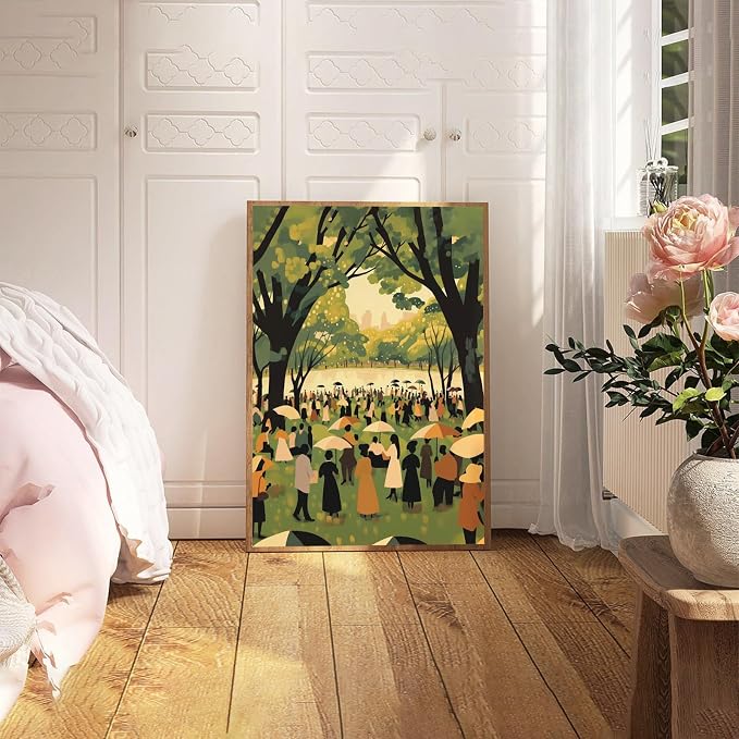 African American Poster Modern Folk Landscape Wall Decor 16x24Inch Unframed | Black People Poster Black People Party Art Joyful Lakeside Community Gathering Wall Art for Living Room Bedroom Gallery Home