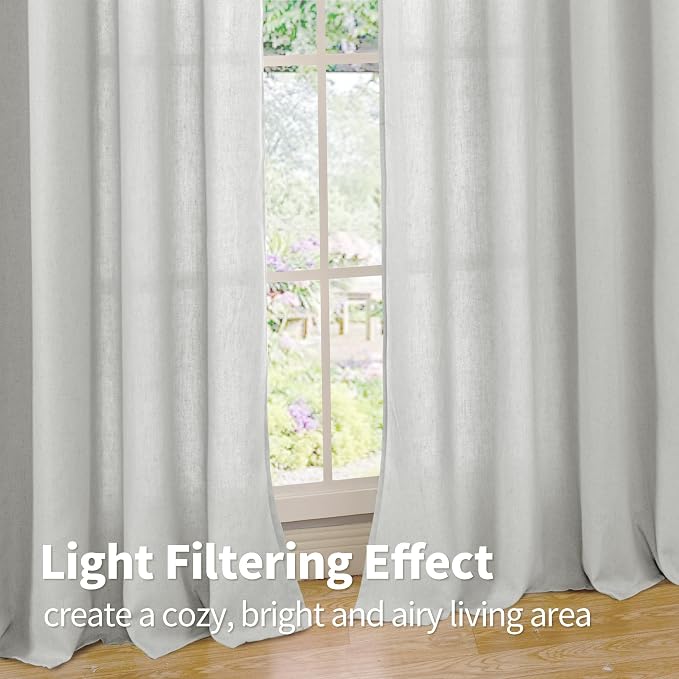 YoungsTex 72 Inch Length Grey Linen Curtains for Living Room, Light Filtering Window Drapes with Grommet Rustic Semi Sheer Privacy for Dining Bedroom, 2 Panels, 52 X 72 Inch