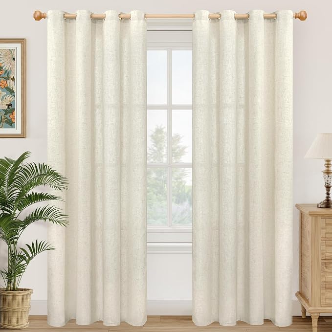 YoungsTex 80 Inch Length Linen Curtains for Living Room, Beige Light Filtering Drapes with Grommet Non See Through for Bedroom Dining, 2 Panels, 52 X 80 Inch