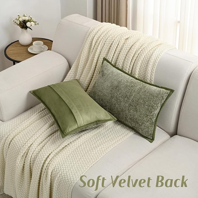 FUTEI Pack of 2 Chenille Soft Throw Pillow Covers 12x20 Inch, Sage Green