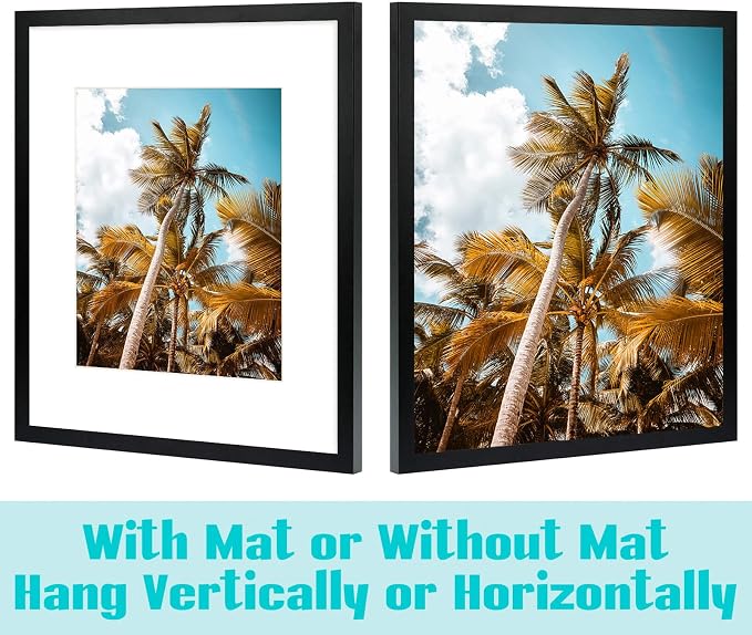 Frametory 16x20 Black Picture Frame with Real Glass Mat for 11x14