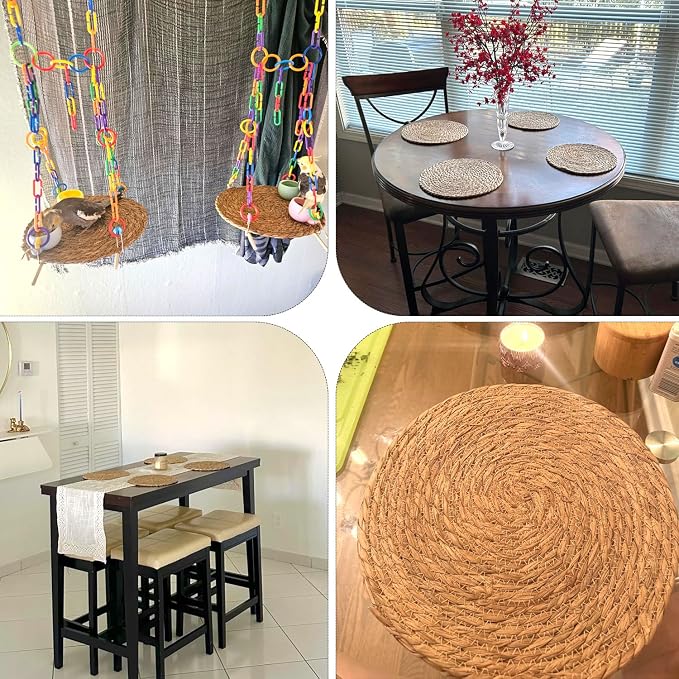 Woven Placemats Set of 4,12 Inch Medium Size Rattan Placemats Wicker Place MatsNatural Farmhouse Jute Braided Table Runnerfor Kitchen Countertops Medium Size Please Choose Carefully