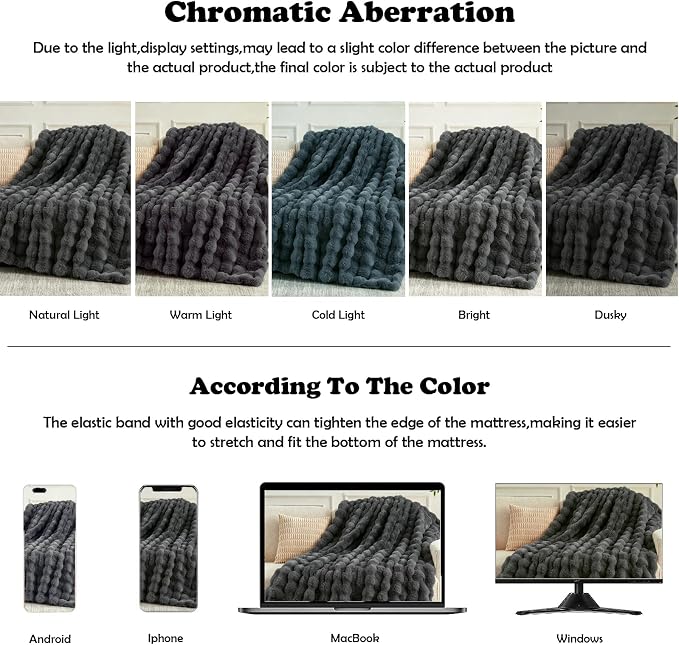 NEWCOSPLAY Faux Fur Fluffy Bubble Throw Blanket for Couch, Grey, 50"x60" | Soft Thick Warm Bubble Blanket for Couch Sofa Bed 550GSM, Plush Cozy Luxury Decorative Throw, Gift for Women Men