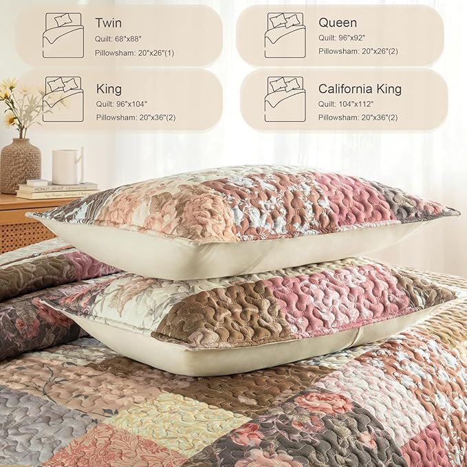 Whale Flotilla Patchwork Quilts Queen Size, Extra Soft Floral Bedspreads | Vintage Red Flowers Reversible Lightweight Full Queen Quilt Bedding Set, Printed Coverlet with 2 Pillow Shams for All Seasons