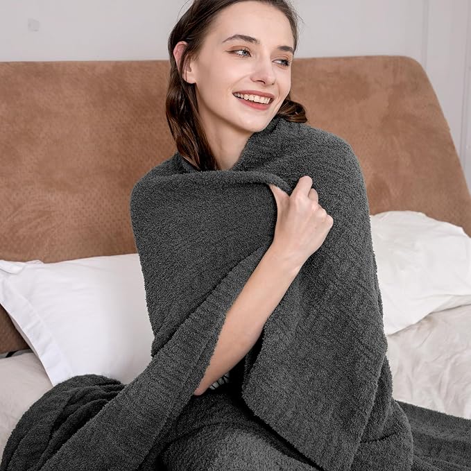 Grey Ultra Soft Knit Throw Blanket for Couch,60"X80" Microfiber Fluffy Cozy Warm Knitted Blankets with Checked Pattern for Sofa Bed