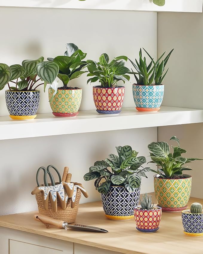 Metahom 4.9 Inch Ceramic Pots for Plants, Colorful Flower Pots Set of 4