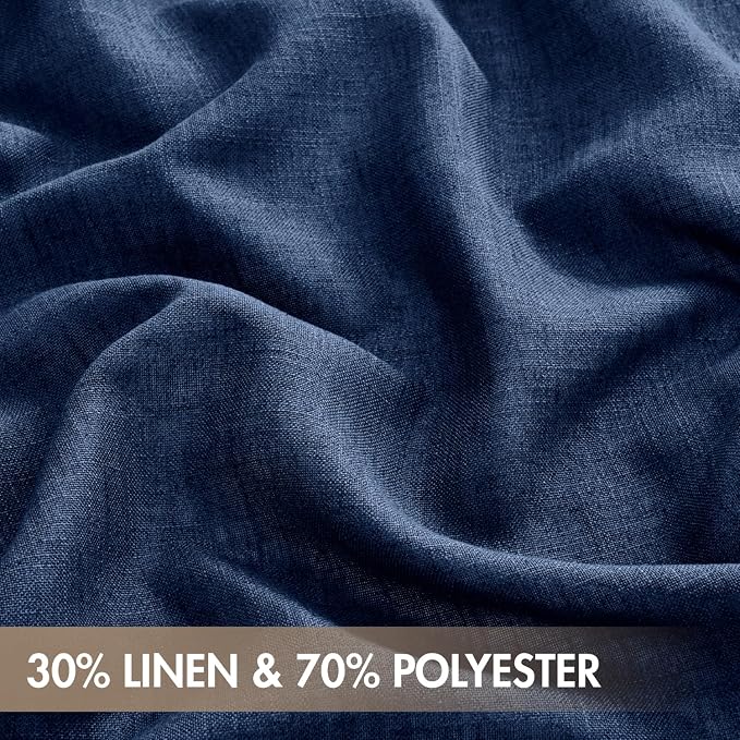 MIULEE Navy Blue Back Tab Linen Curtains 4 Panels 42W x 84L | Linen material, light filtering, rod pocket back tab hanging, farmhouse decor for living room bedroom