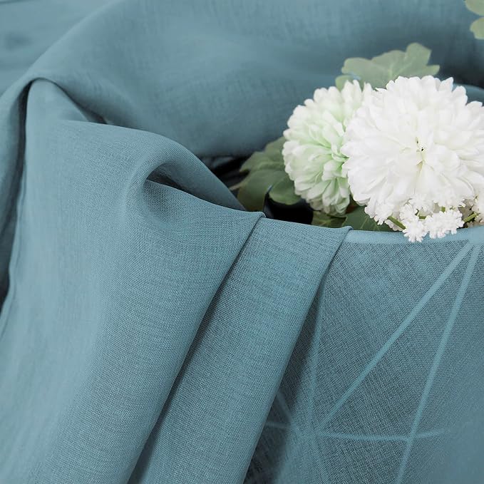 Tollpiz Short Sheer Tier Curtains Linen Textured Half Kitchen Curtain Sheers Light Filtering Rod Pocket Voile Small Curtain for Bathroom, 25 x 24 inches Long, Dusty Blue, Set of 2 Panels
