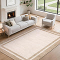 COZYLOOM Area Rugs 9x12 Large Living Room Rug with Rubber Backing, Stain Resistant Modern Bordered Rug, Non Shedding Low Pile Soft Carpet, Foldable Thin Mats for Bedroom, Dining Room, Office, Beige