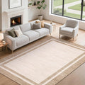 COZYLOOM Bath Rugs for Bathroom Modern Bordered 4x6 Rug for Entryway Indoor Machine Washable Rugs with Non Slip Backing, Non Shedding Stain Resistant Minimalist Carpet for Living Room, Nursery, Beige