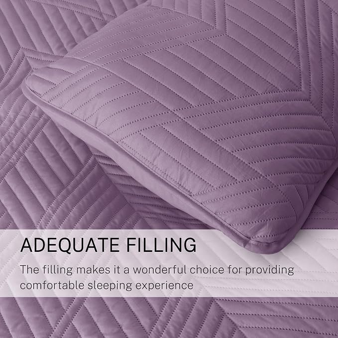 Exclusivo Mezcla Ultrasonic Full Queen Quilt Bedding Set, Dusty Lavender | Lightweight Bedspreads, Soft Microfiber, Modern Geometric Coverlet, All Season Bed Cover, 1 Quilt and 2 Pillow Shams