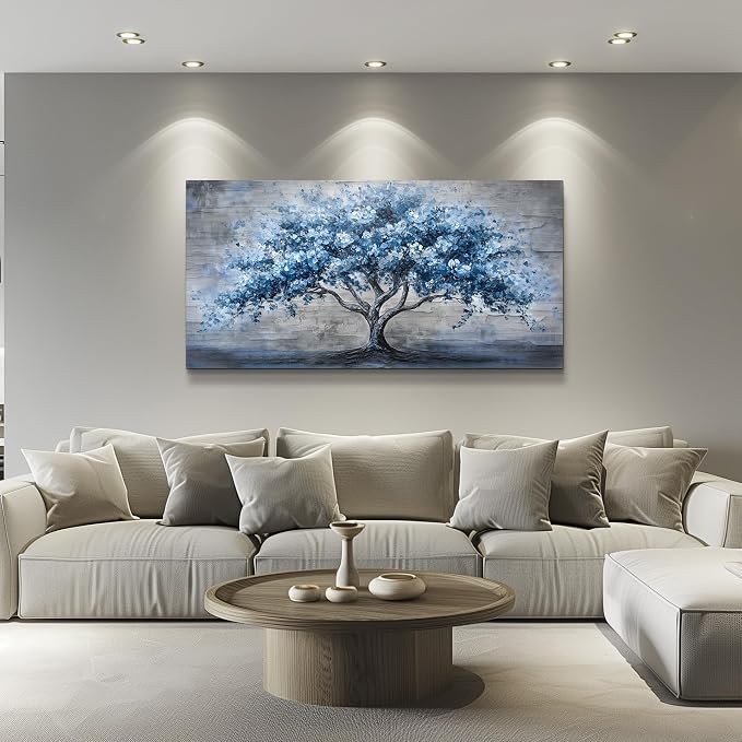 KELIYUAN Canvas Wall Art For Living Room Bedroom Wall Decor Office Dining room Abstract Art Blue Tree Painting Room Hallway Wall Home Decoration Prints Artwork Picture Ready To Hang 20x40 Inches