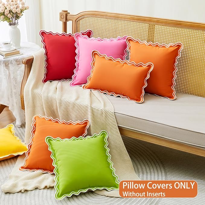 Autumn Burnt Orange Scalloped Outdoor Throw Pillow Covers 18x18 Set of 2