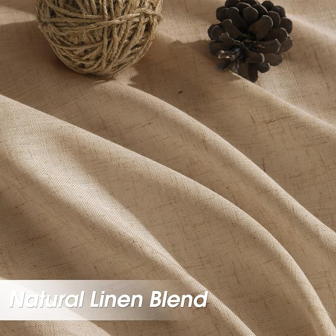 Extra Long Linen Curtains 102 Inches for Living Room Back Tab Semi Sheer Floor to Ceiling Light Filtering Curtain Boho Farmhouse Decor Window Drapes for Bedroom 2 Panels Sand Beige